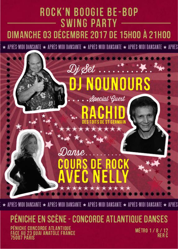 Péniche Concorde Atlantique: Après-midi dansante Rock avec Dj Nounours & Rachid des Toits de Saint Germain en GUEST/ Salle West Coast Swing Exceptionnellement!