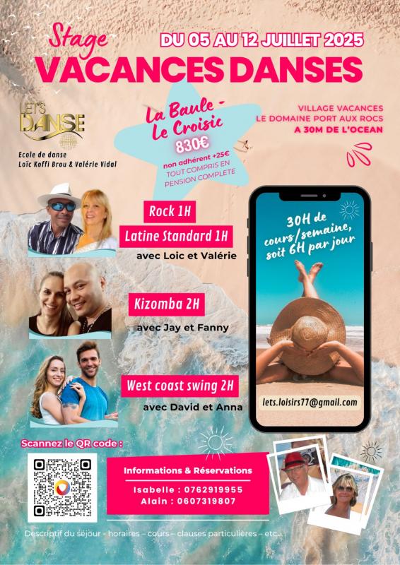  Stage +multi danses la Baule Le Croisic du 5 au 12 juillet 2025 West Coast Kizomba Rock danse de salon